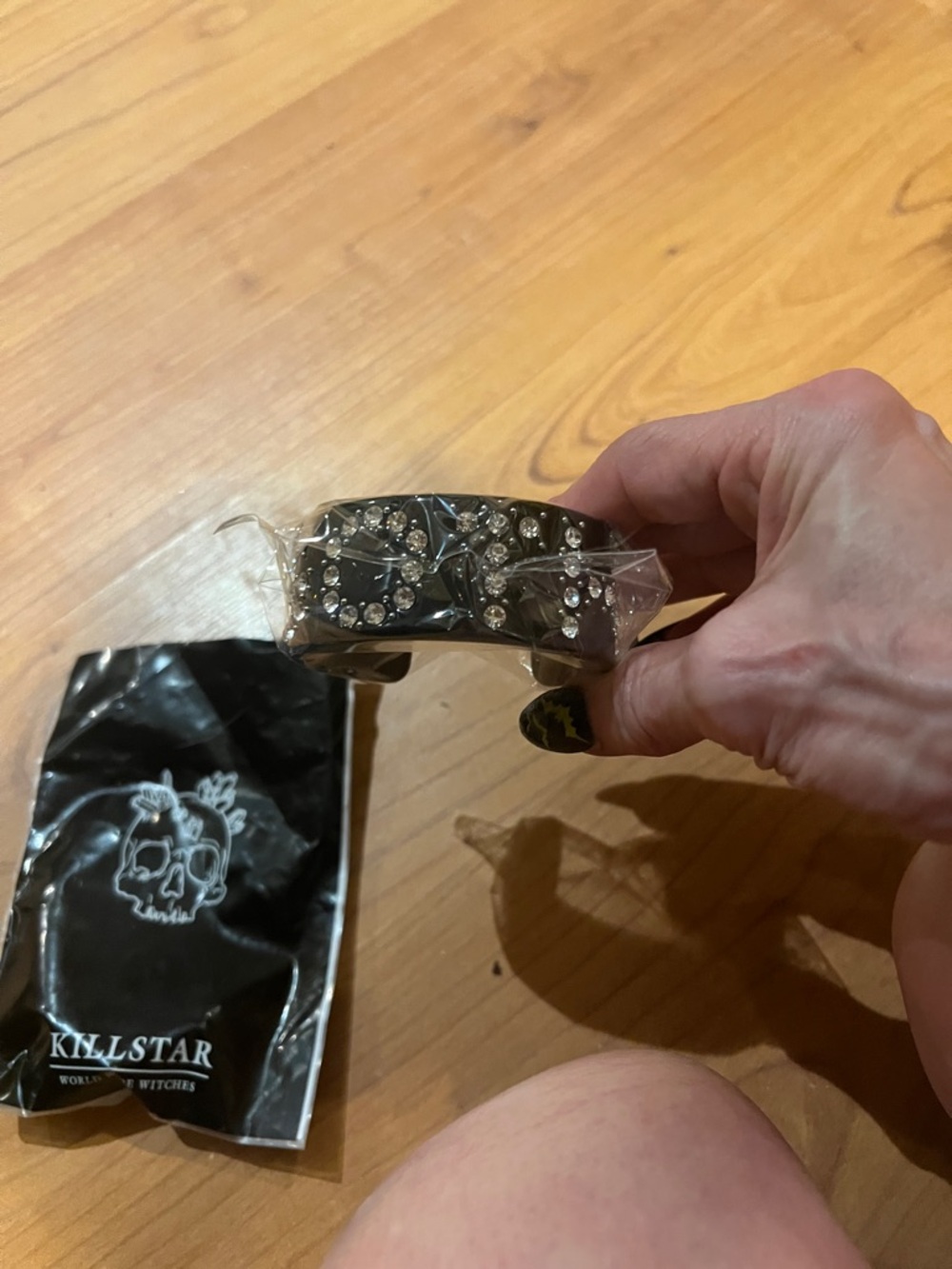 Killstar Black goth Crystal Skull Stud Bracelet cuff nwt